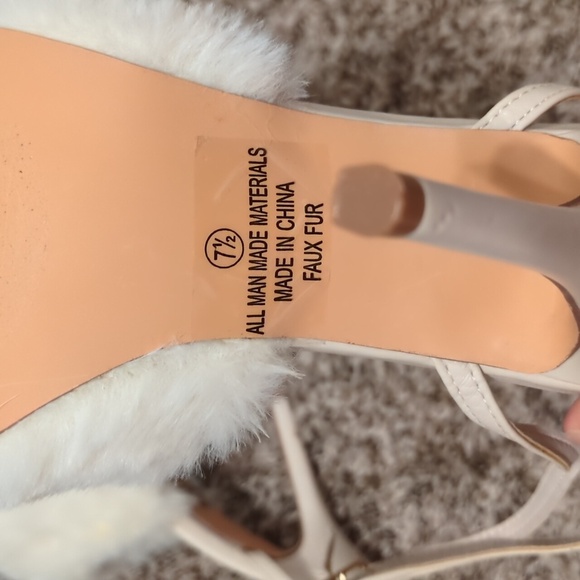 Lulu's Reluca ivory faux fur ankle strap high heel sandals - Picture 9 of 12